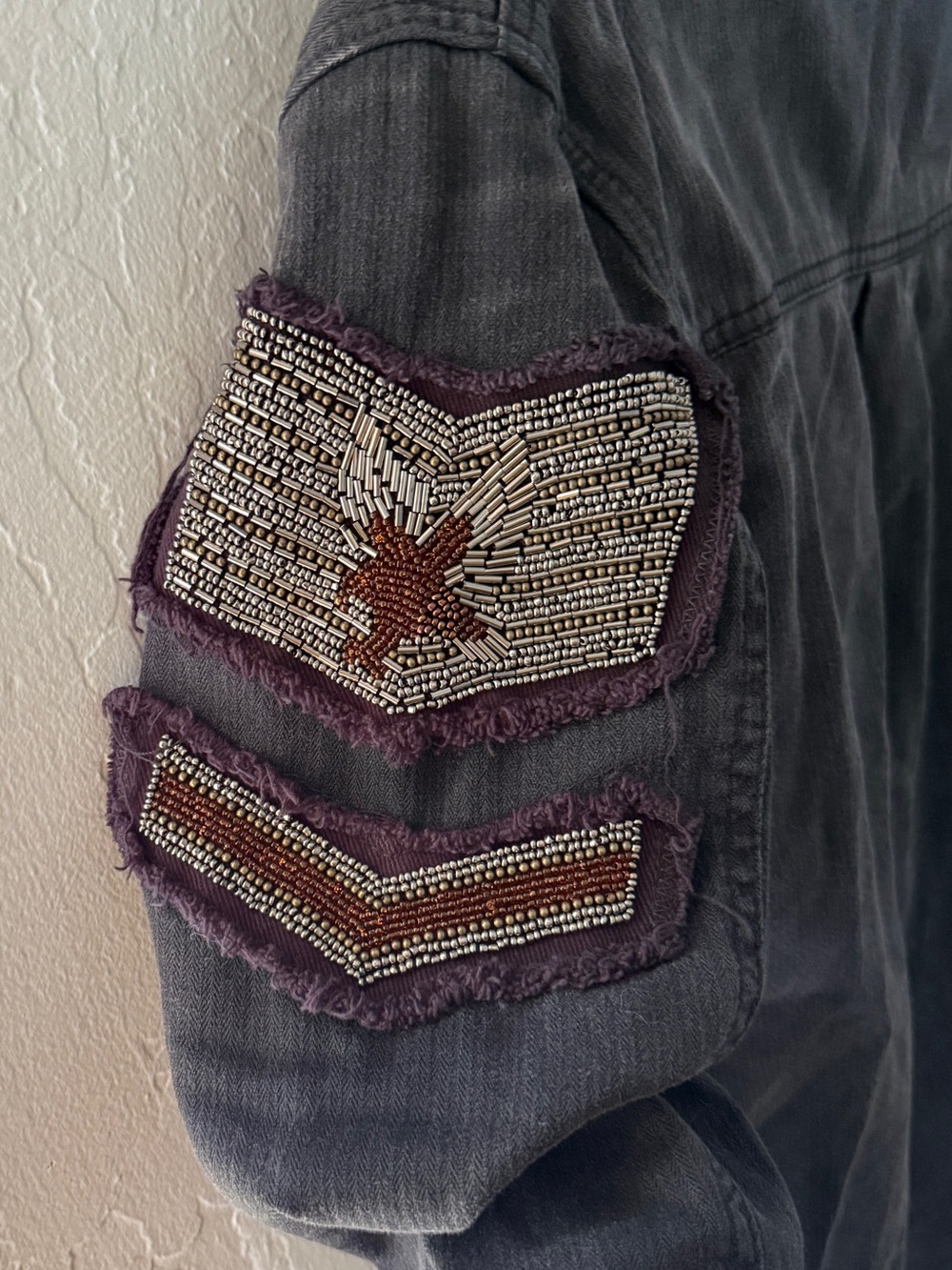 Free People Dark Gret Military-Style Field Jacket with Patch Detail - Picture 5 of 5